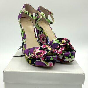 Nine West Women's Let It Go Multi Color Floral Peep Toe Wedge Sandals Size 10